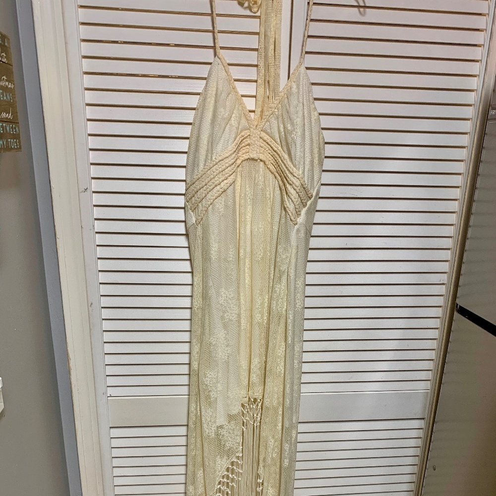 Venus size large Biege Halter dress with fringe